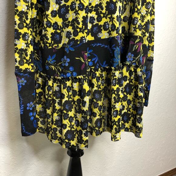 Free People Isabelle black blue yellow floral sheer v neck tunic top size Small - Picture 14 of 16